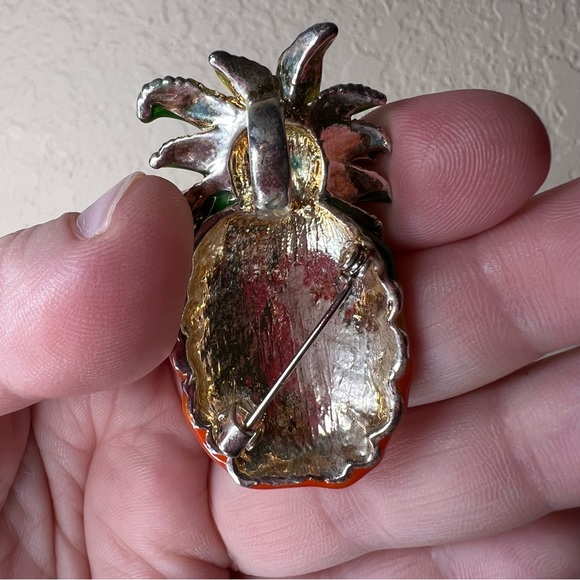 Vintage Pineapple Brooch / Pin / Necklace Pendant, Orange Yellow Green, Flora - Picture 4 of 6